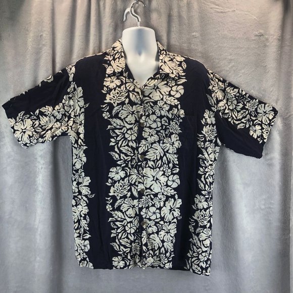 Men's Ocean Current Hawaiian Short Sleeve Shirt Hibiscus Tropical Mens Sz L - Picture 1 of 11